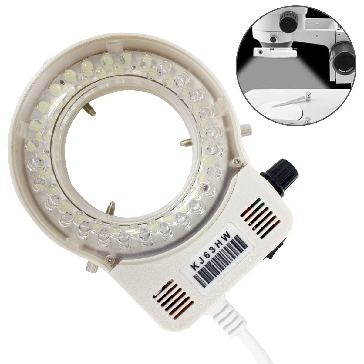 顕微鏡用LEDライト 調光付 ホワイト 56LED 電源アダプタ付 リングライト 調節可能 外付けの画像1