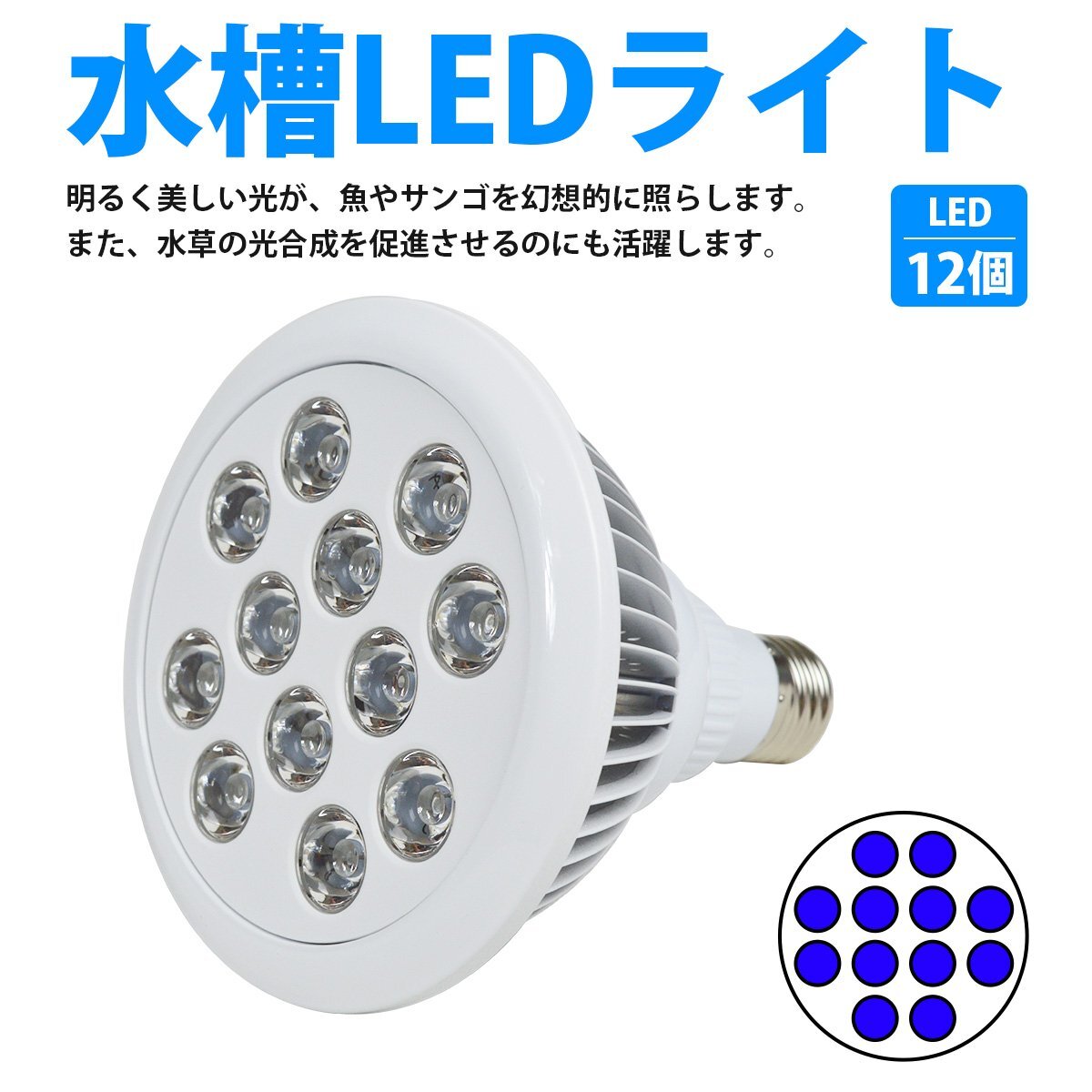 アクアリウム 電球 12 LED 青12 水槽 用 24W スポット ライト E26 口金 照明 交換 植物育成 水草 サンゴ 熱帯魚 照射角90度の画像2