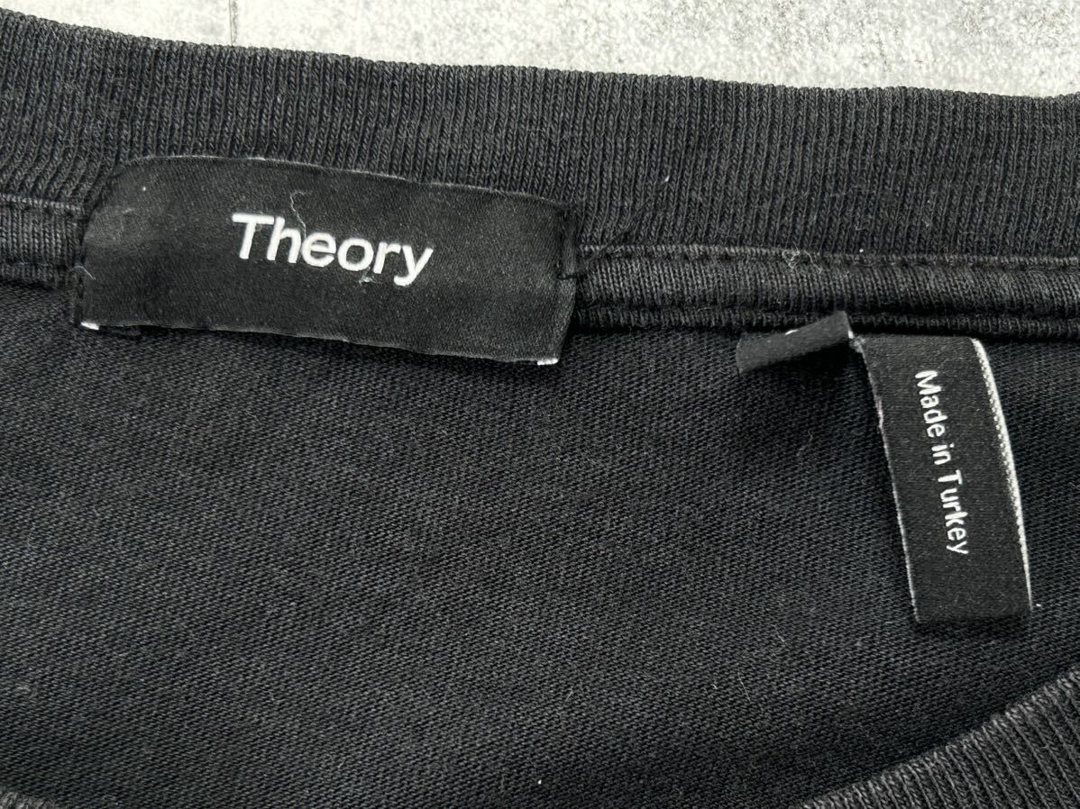 Theory セオリー クルーネック ブラック Tシャツ 半袖 ラインプリント　　ヨーロッパ製 ブラック ホワイト 玉9628_画像3