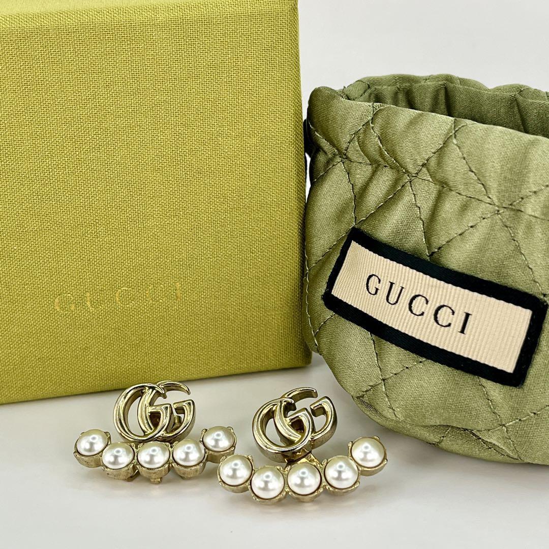 [ редкий ]GUCCI Gucci серьги жемчуг GGma-monto двойной G Gold обе уголок 