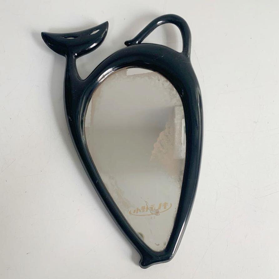 鏡 ミラー 壁掛け プラスチック製 猫 ネコ 黒猫 インテリア ビンテージ レトロ 当時物 古道具の画像1