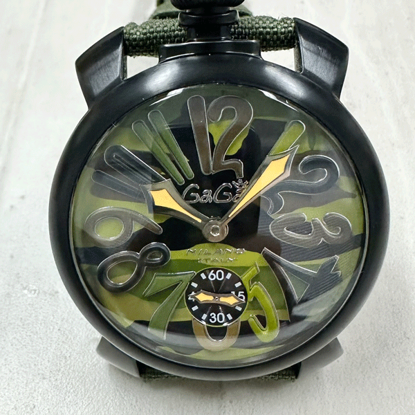 【中古・TS】　Gaga MILANO/ガガミラノ　腕時計　マヌアーレ48mm　5012.5　手巻　限定500本　カモフラージュ　箱、ギャラ付き