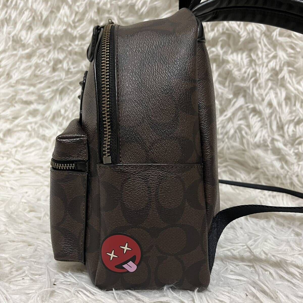  rare ultra rare beautiful goods COACH Coach signature rucksack backpack total pattern badge up like commuting going to school Brown tea color leather 