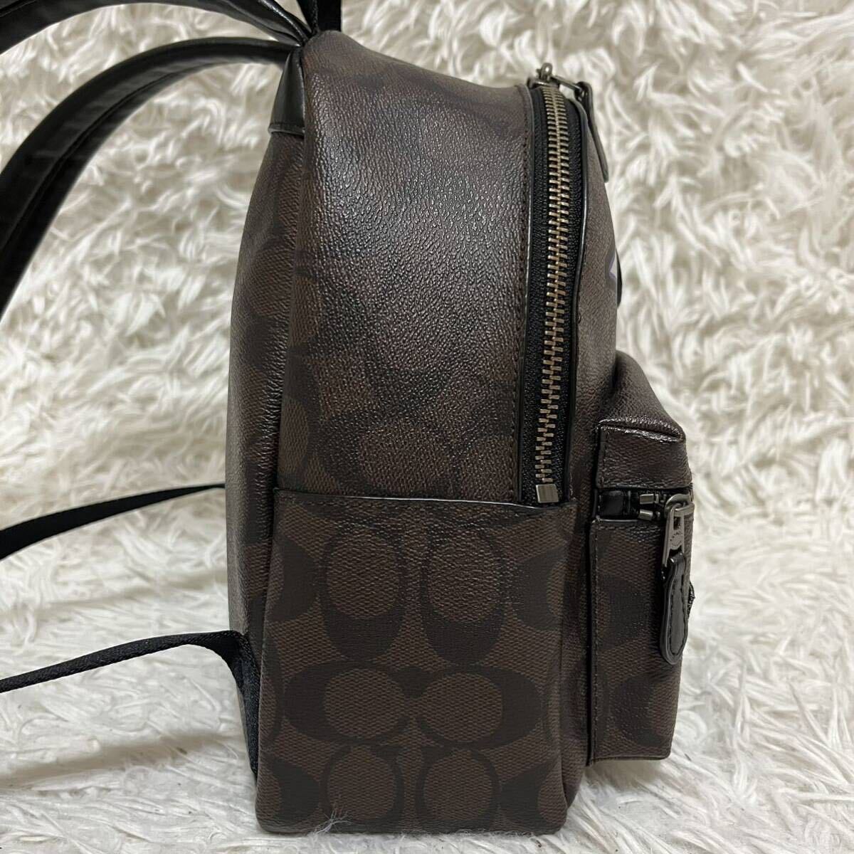  rare ultra rare beautiful goods COACH Coach signature rucksack backpack total pattern badge up like commuting going to school Brown tea color leather 