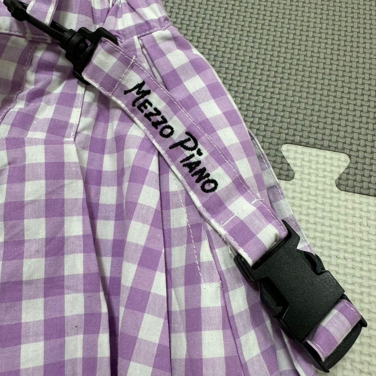 新品タグ付き　メゾピアノ　 ギンガムプリーツキュロットスカート　パンツ　ピンク　90