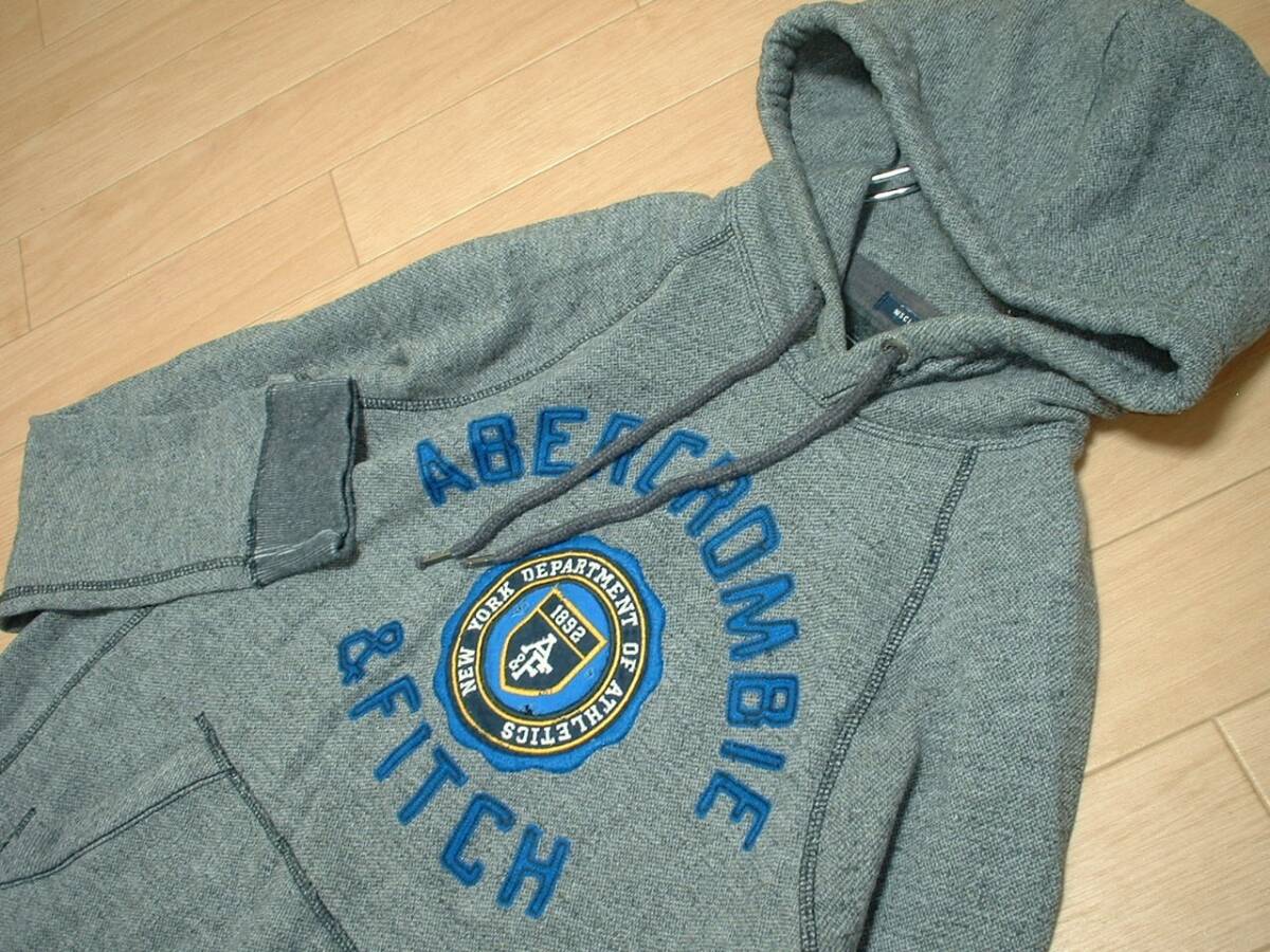 Abercrombie & Fitchアーチロゴビンテージ加工スウェットパーカーS杢グレー正規アバクロンビー&フィッチフーディフーデッドジャケットの画像5