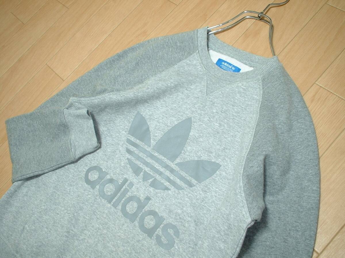 大人気adidas ORIGINALSビッグトレフォイルスウェット美品MラグランツートンTREFOIL CREW正規アディダスオリジナルストレーナー杢グレーの画像5