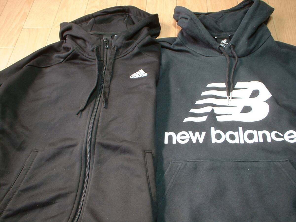 即戦力2着セットADIDASジャージジップパーカー&ニューバランススウェットパーカーSブラック正規アディダスNEW BALANCE黒フーディトレーナー_画像6