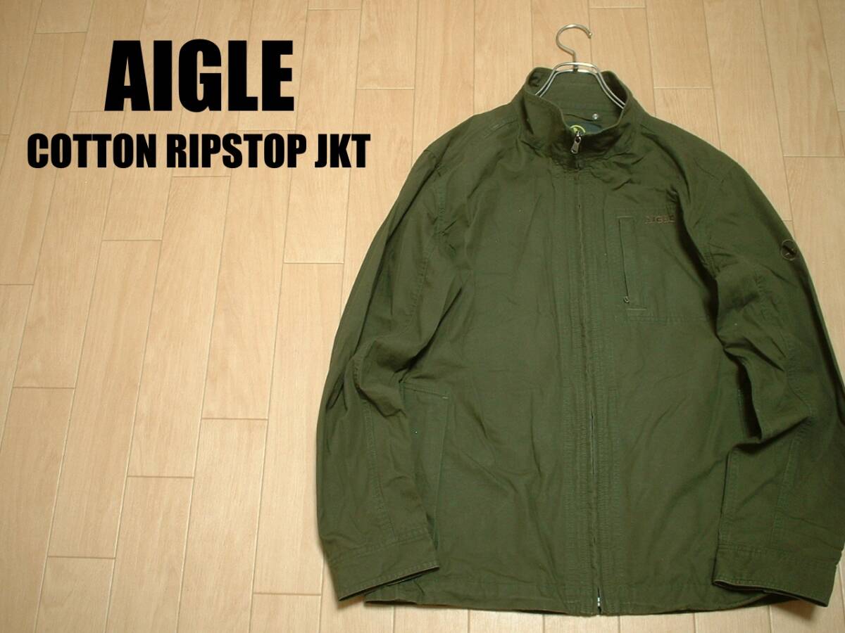 AIGLE Хлопок Ripstop Ветровка XL Оливковый Обычный Aigle Молния Блузон Качели Топ Drizzler Harrington