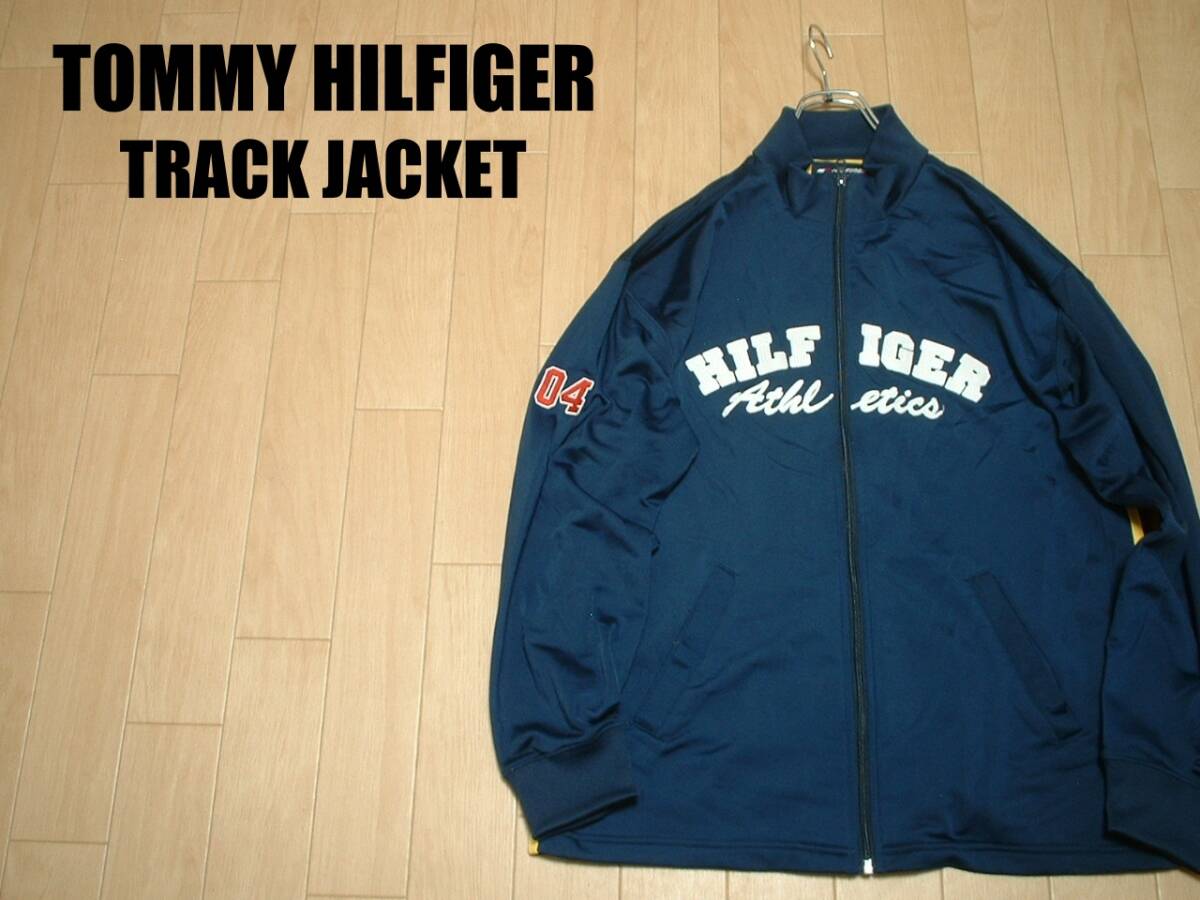 TOMMY HILFIGER ATHELETICSビッグロゴ刺繍トラックジャケット美品M紺ネイビー正規トミーヒルフィガージャージトップチェーンステッチ_画像1