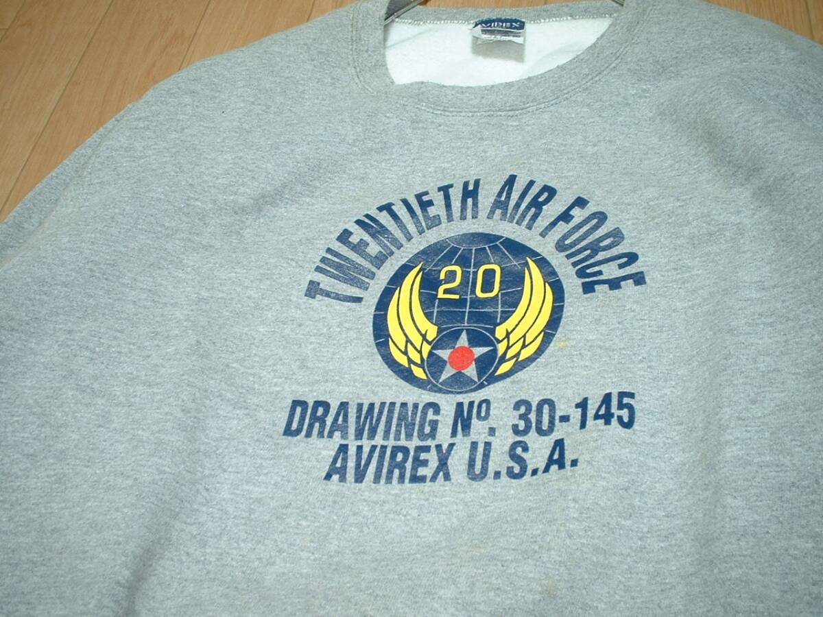 希少USA製AVIREXクルーネックミリタリースウェットL杢グレーTWENTIETH AIR FORCE正規アビレックスエアフォーストレーナーMA-1CWU-45PL-2B-3_画像5