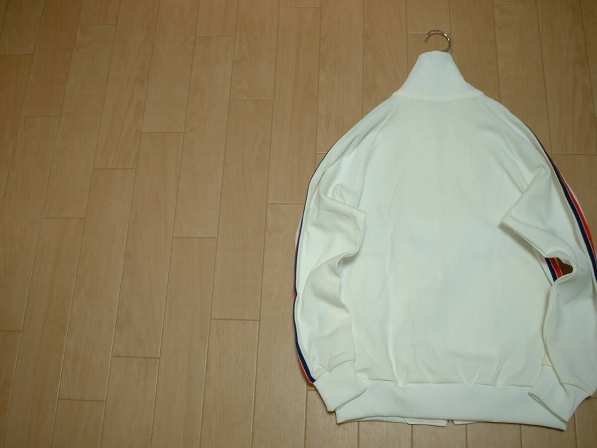 80sビンテージFRED PERRYジャージトップ美品M正規フレッドペリーVINTAGEトラックジャケット白ホワイトベース&トリコロールラインの画像2