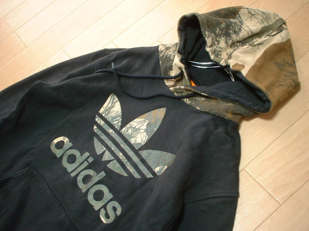 大人気ADIDAS ORIGINALSビッグトレフォイルスウェットパーカーL黒ブラック迷彩サファリカモフラ正規CAMO BLOCK HDYアディダスジャージ_画像5