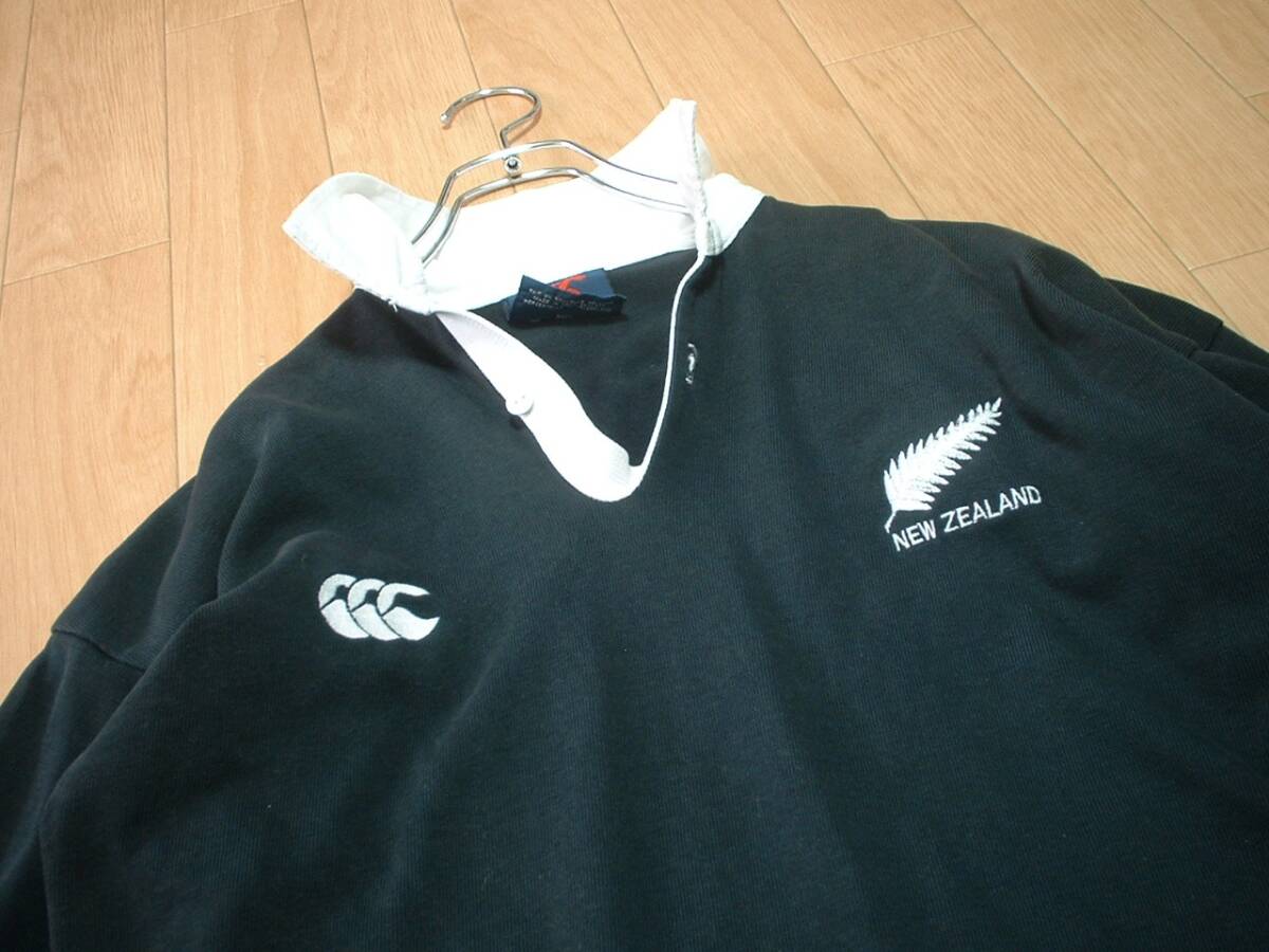 希少ニュージーランド製オールブラックスラガーシャツ40黒ALL BLACKS正規CANTERBURYカンタベリーRUGBYジャージMADE IN NEW ZEALANDの画像5