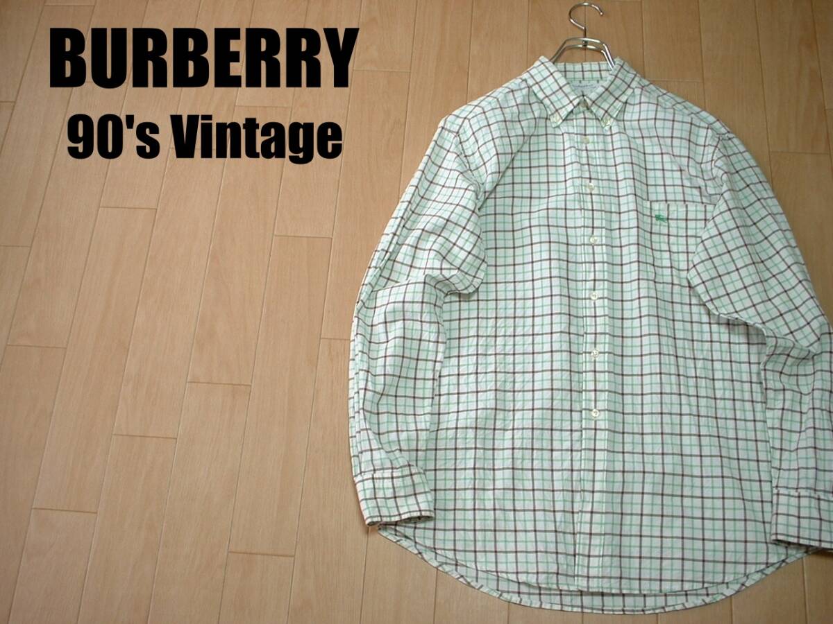 90sビンテージBURBERRYグラフチェックオックスボタンダウンシャツ39(JPN-L程)白ホワイト正規バーバリーBurberrys' THE SHIRT COLLECTIONの画像1