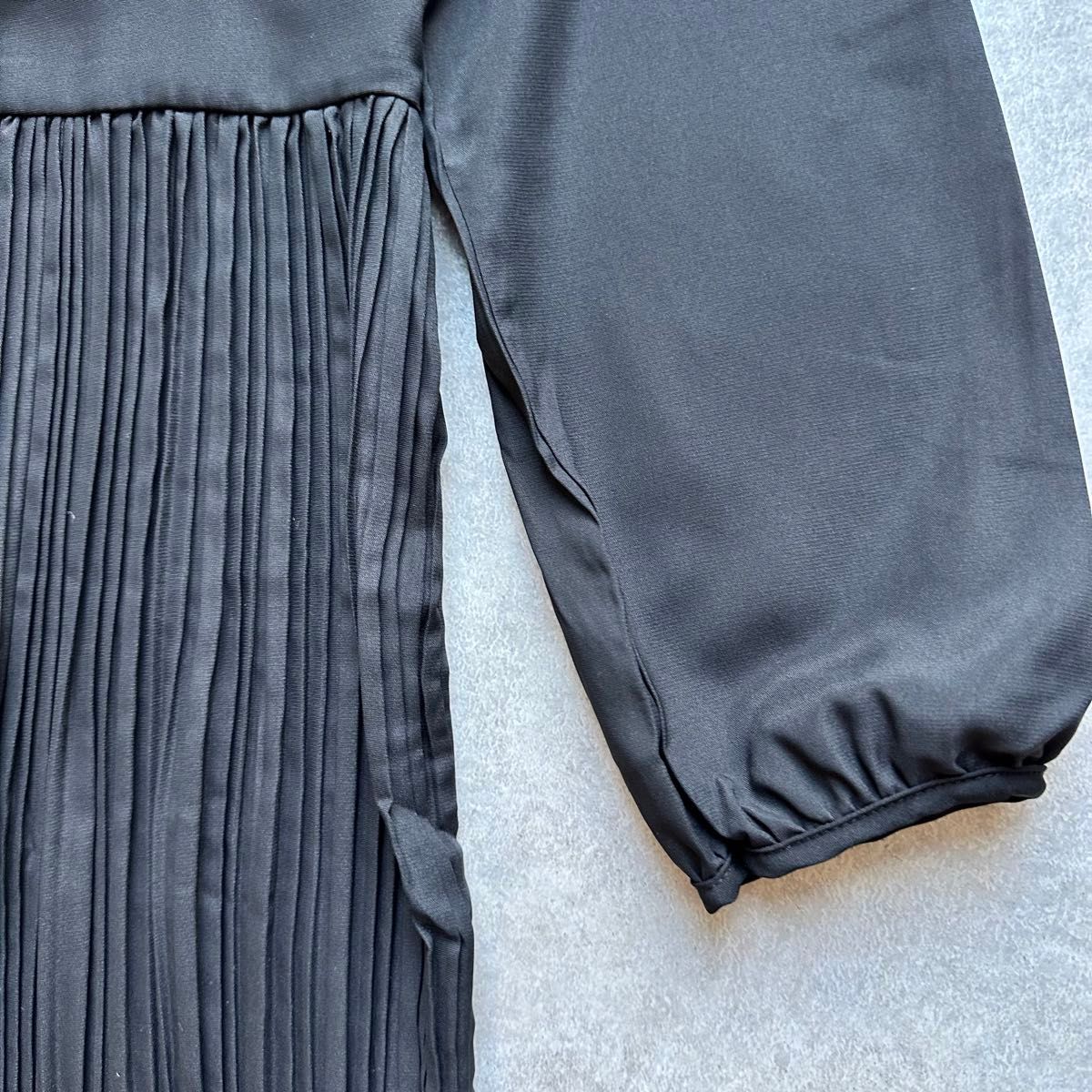 新品 プリーツ ワンピース ブラック 黒 レディース フォーマル XL 人気 ロングワンピ  きれいめ 長袖 入学式 入園式