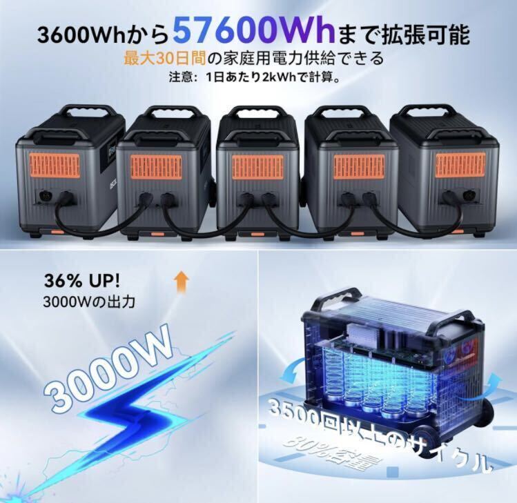 1E03z0O OSCAL ポータブル電源 PowerMax3600 リン酸鉄 長寿命 3600Wh/3000W (瞬間6000W)_画像5
