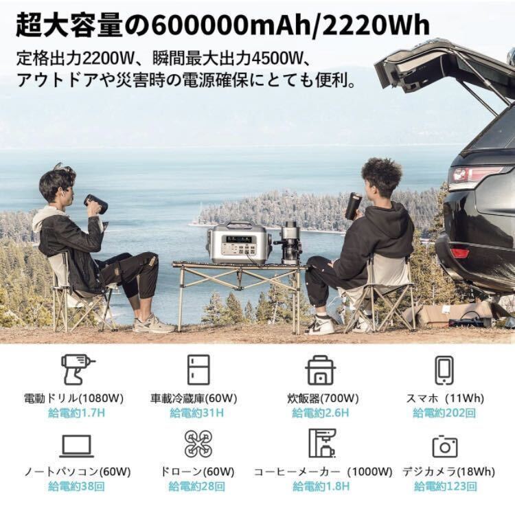 1B10z0M ポータブル電源 2200W 大容量 2220Wh/600000mAh 蓄電池 PSE認証済 AC(2200W 瞬間最大 4500W)_画像2