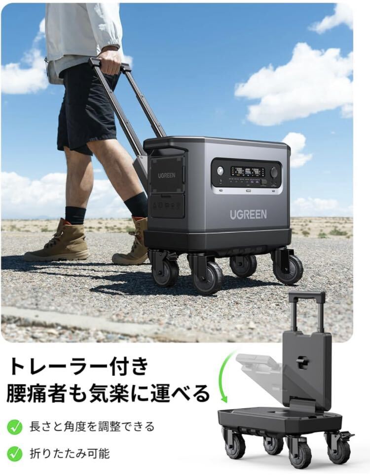 UGREEN ポータブル電源 2000W/2048Wh大容量 最大3000W出力 拡張バッテリー対応 10年以上寿命の画像4