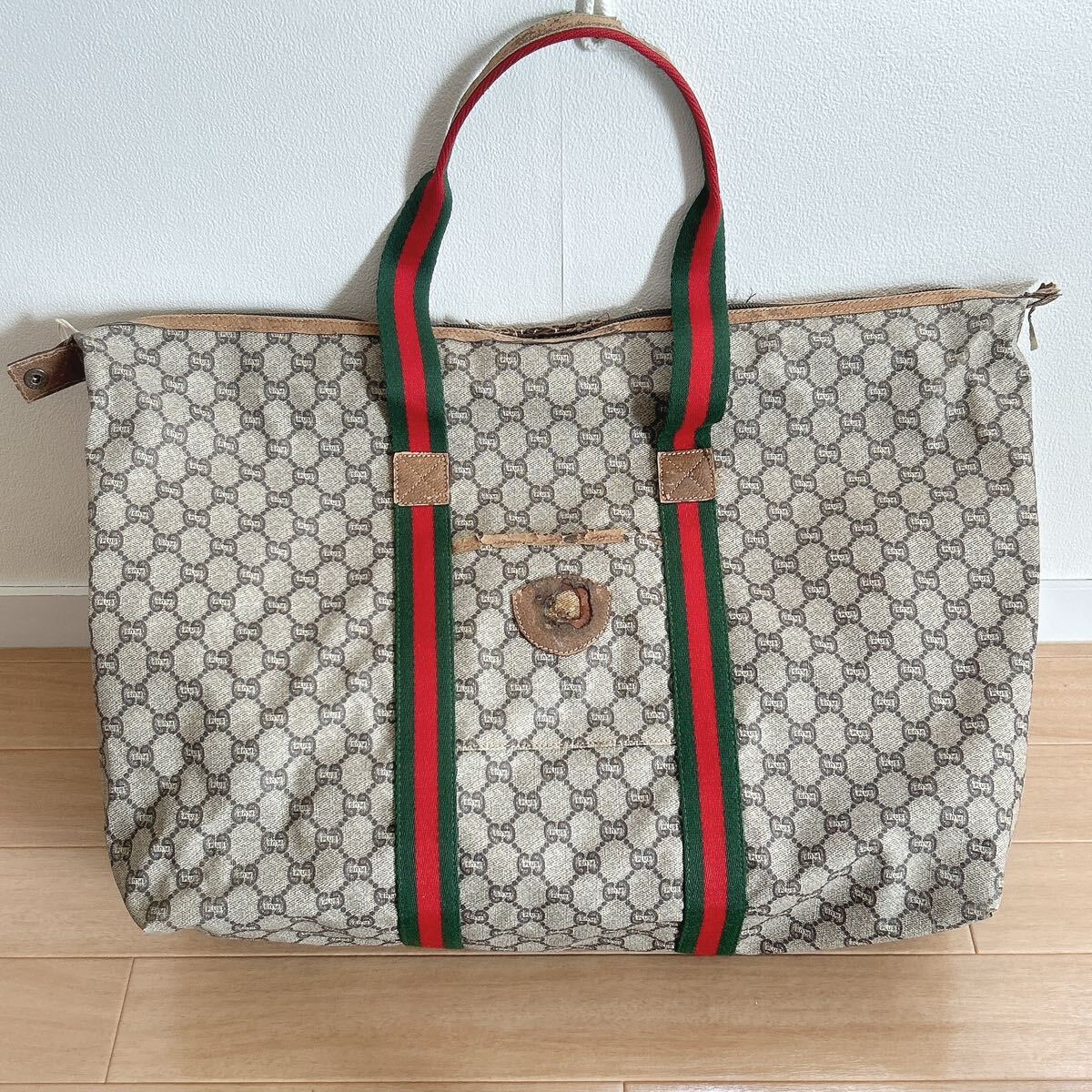 オールドグッチ GUCCI PLUS トートバッグ/シェリーライン ボストン GGプラス キャンバス PVC NIS_画像1