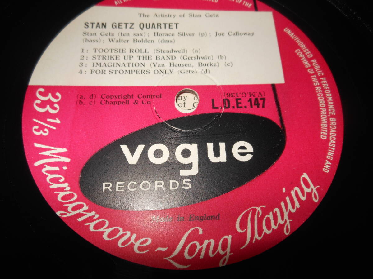 【UK MONO 10’】 THE ARTISTRY OF STAN GETZ VOGUE LDE 147 COAT/FLAT/DG/FLIP BACK/ペラ 綺麗 高音質　_画像3