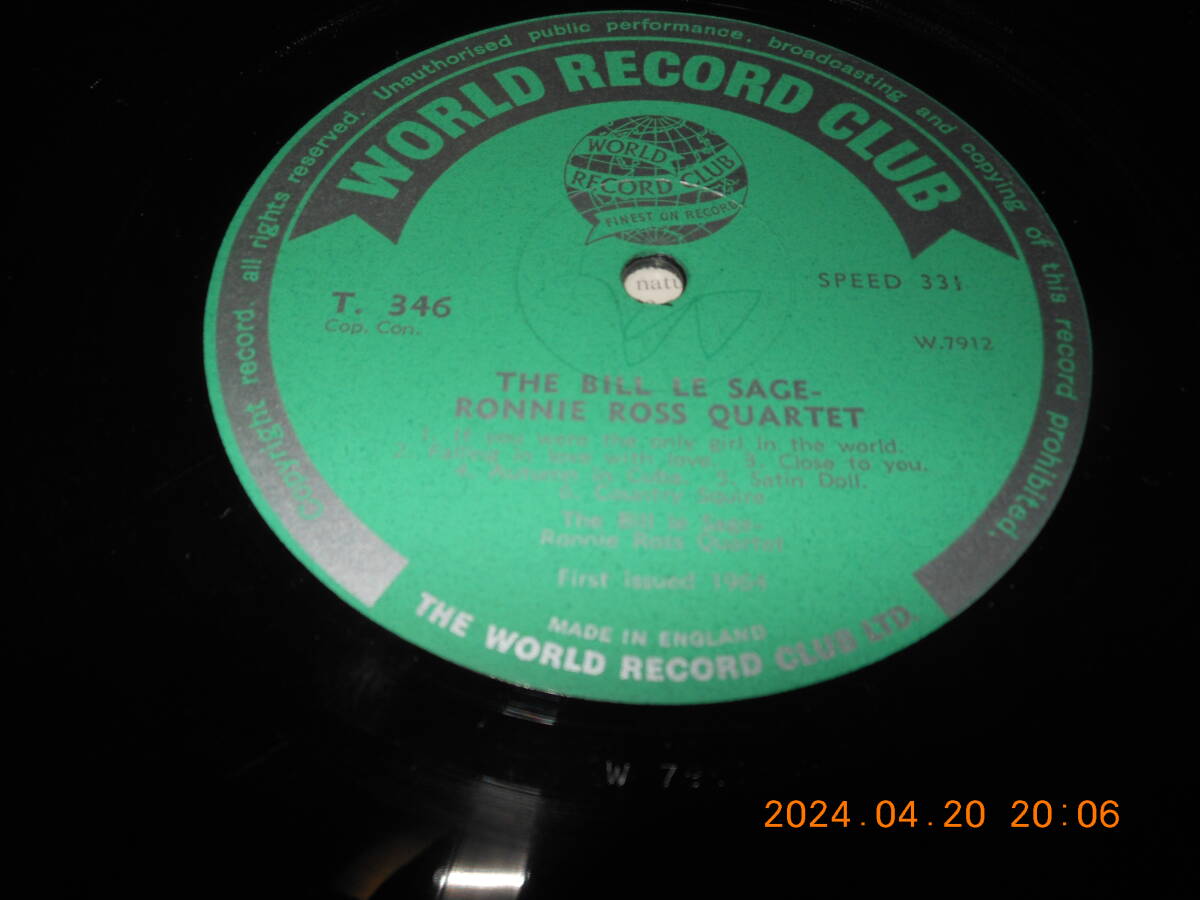 【UK MONO】BILL LE SAGE ~RONNIE ROSS QUINTET WORLD RECORD CLUB T346 COAT/FLIP BACK/高音質 貴重な英国盤_画像4