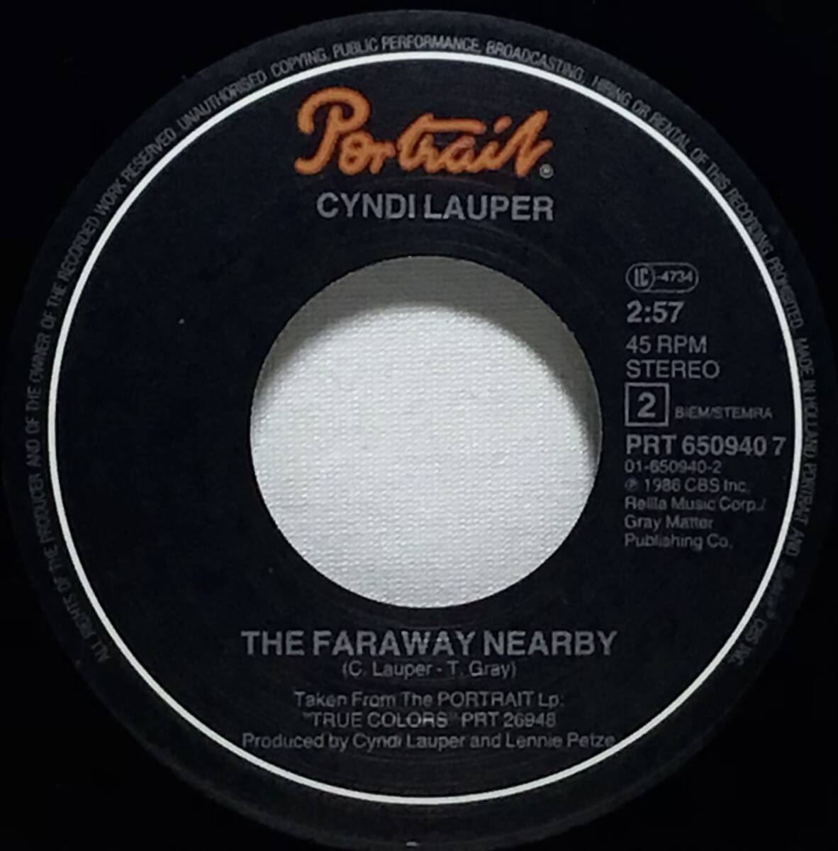 【蘭7】 CYNDI LAUPER / BOY BLUE / THE FARAWAY NEARBY / 1987 オランダ盤 7インチシングルレコード EP 45 試聴済_画像5