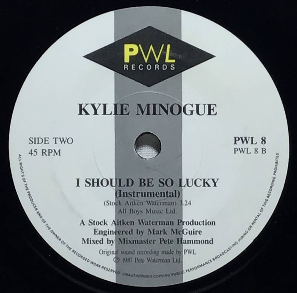【英7】 KYLIE MINOGUE / I SHOULD BE SO LUCKY / B面インスト / 1987 PWL UK盤 7インチシングルレコード EP 45 EUROBEATの画像5