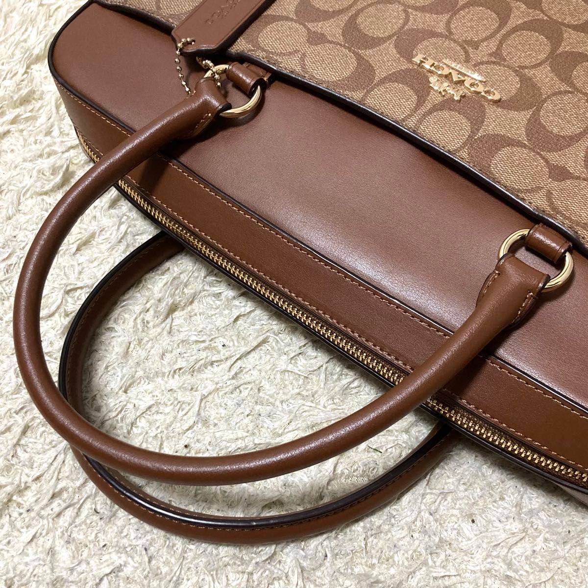 【極美品】COACH コーチ ブリーフケース 2way レザー PVC PC収納可 ビジネスバッグ シグネチャー ブラウン