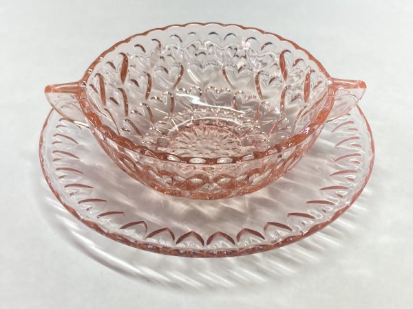 昭和レトロ 東洋ガラス シャンゼリーゼシリーズ パーティーセット ローズピンク ハート模様の画像3