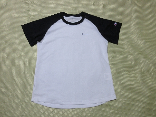 O-490★チャンピオン♪白x黒/半袖Tシャツ(L)★
