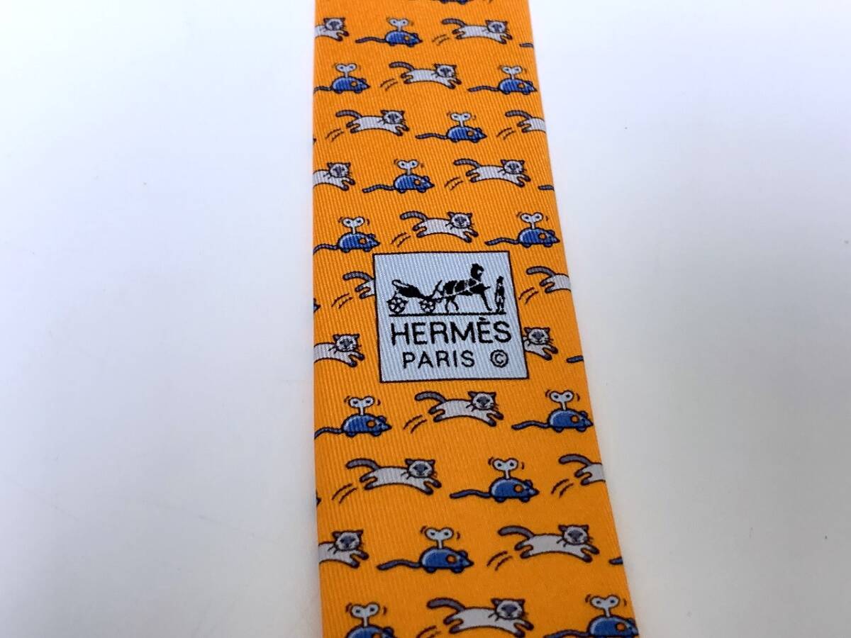 即決 HERMES エルメス ネクタイ オレンジ 馬柄 タグ付 箱付 レディース メンズ D6_画像4