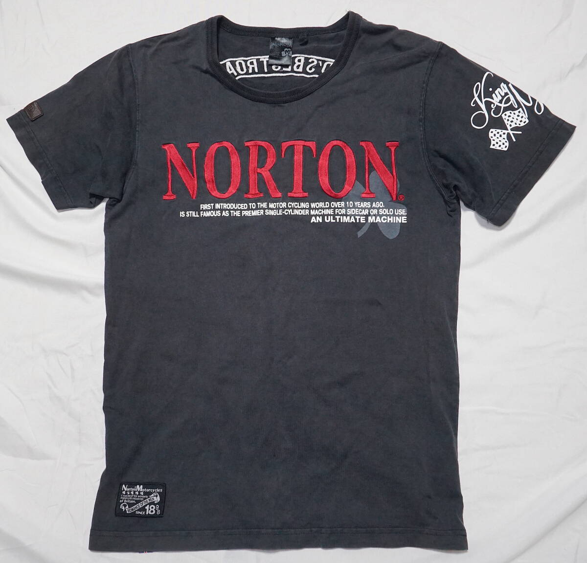 ☆送料無料☆ Norton Tシャツ 半袖 黒 チャコール 刺繍 サイズM USED ノートン 中古 バイカー ライダーの画像1