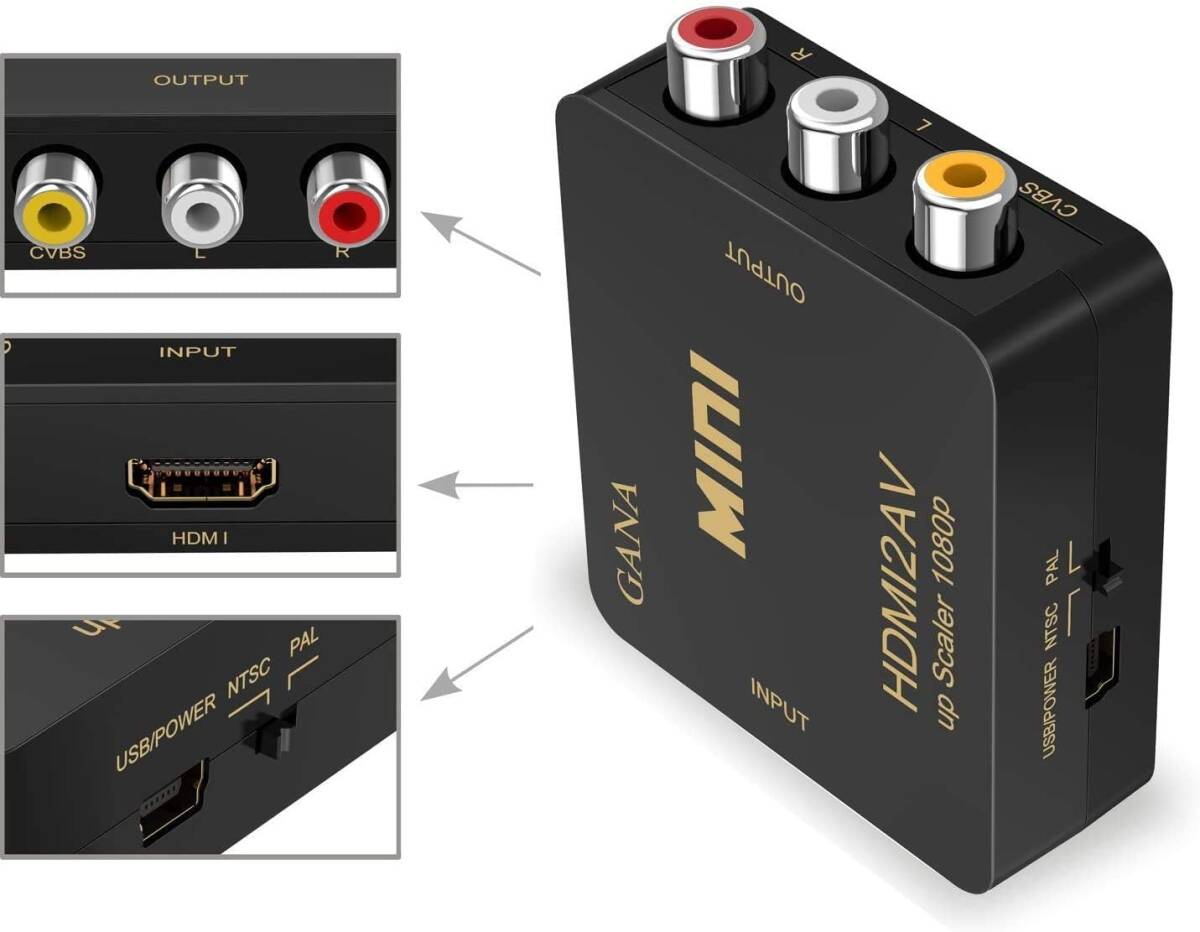 HDMI to RCA 変換コンバーター、GANA HDMI to AV コンポジット HDMIからアナログに変換アダプタ 108_画像4