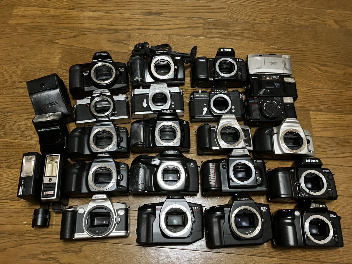 【ジャンク品】 Canon キャノン Nikon ニコン MINOLTA ミノルタ PENTAX ペンタックス フィルムカメラなど フラッシュ 25点纏めての画像1