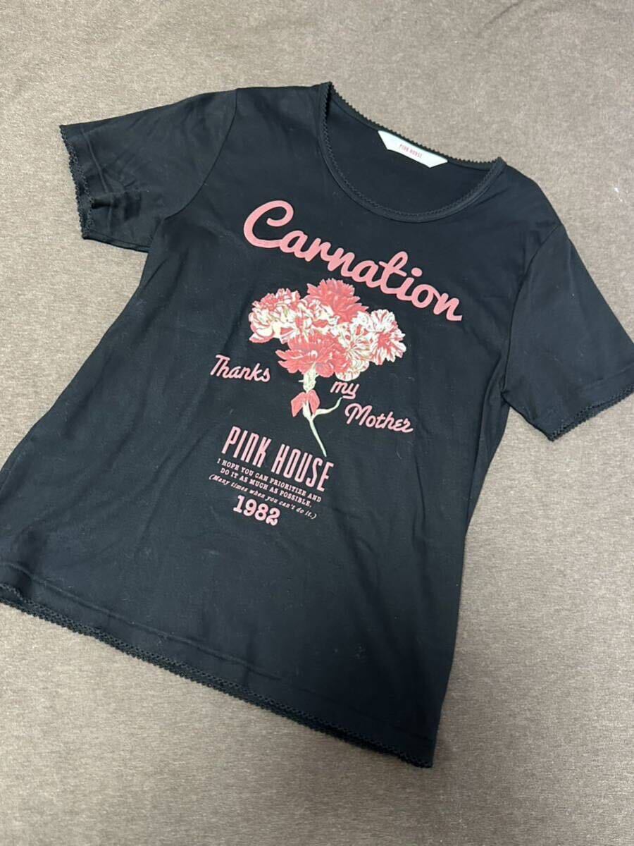 NO272* Pink House [2020 year beautiful goods ] carnation print short sleeves cut and sewn black 