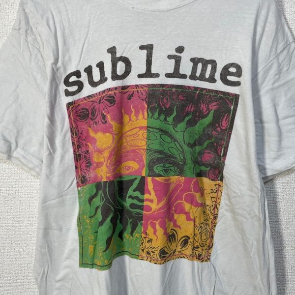 sublime Tシャツ デカロゴ 幾何学 太陽 アート ビッグロゴ 白T71 古着 入手困難 激レア 希少 ビッグプリント 花柄の画像3