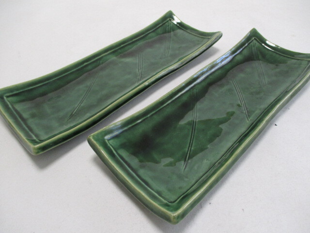 和陶器 織部 角皿 25ｃｍ 2個 盛り皿 中皿 寿司台 焼き物皿 ①の画像1