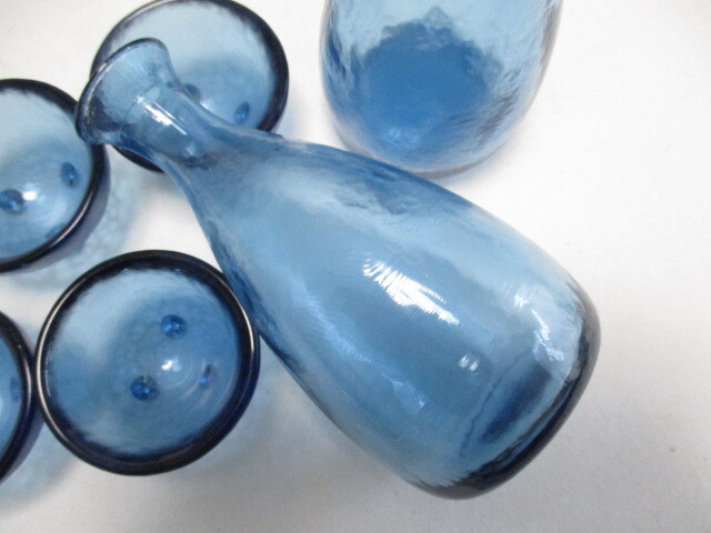  Sasaki glass water surface cold sake set blue / cold sake glass sake cup and bottle 2 piece sake bottle 5 piece 