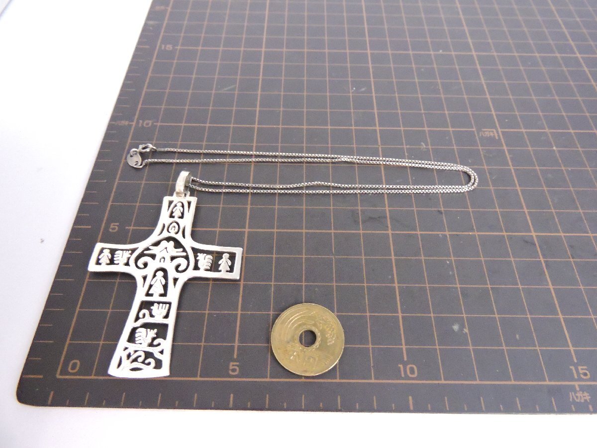 シルバー925 メキシカンジュエリー ネックレス ペンダント 十字架 ツリークロス ニワトリ 人形デザイン 縦約7.2㎝ チェーン約50㎝の画像6