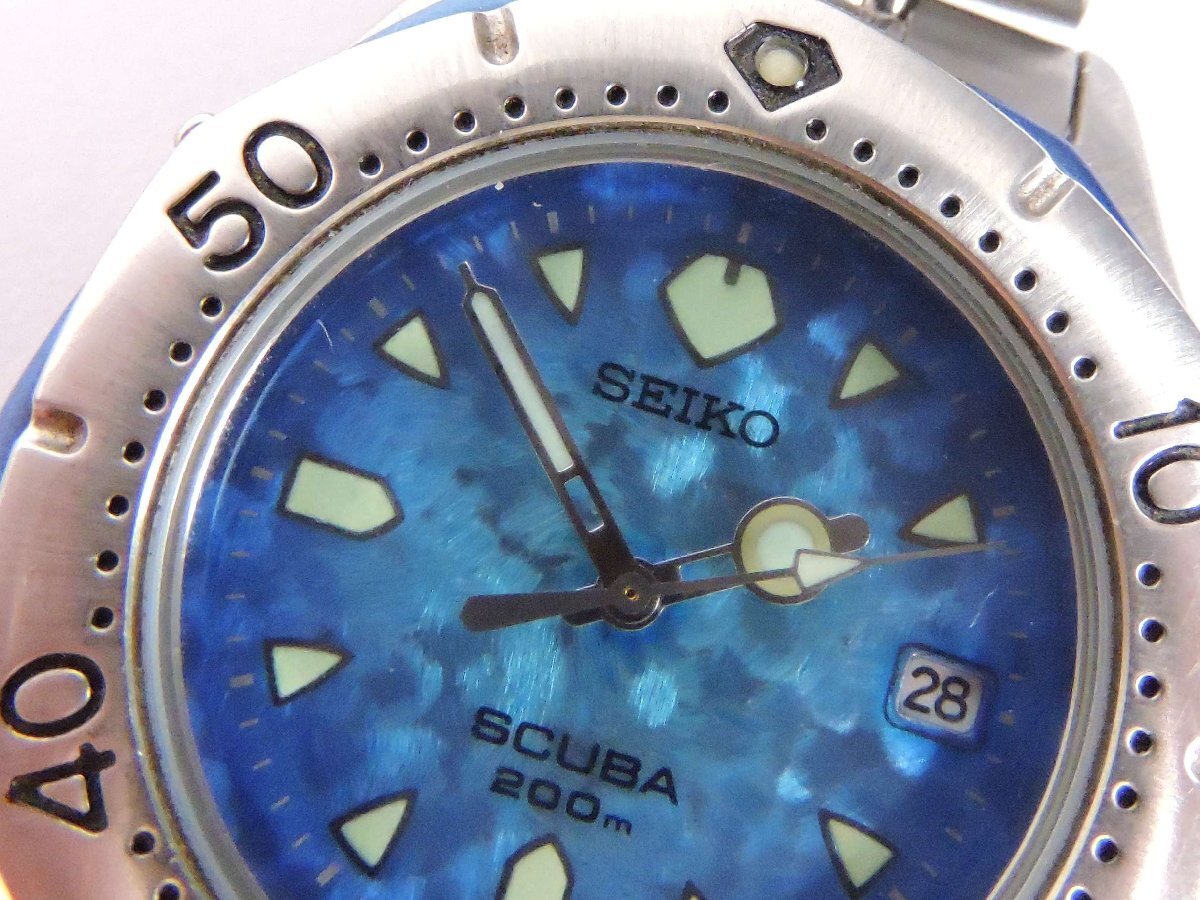 SEIKO セイコー SCUBA スキューバ200ｍ 7N35-607 クオーツ メンズ腕時計 青グラデーション文字盤 電池交換済_画像3