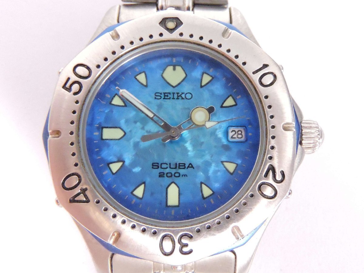 SEIKO セイコー SCUBA スキューバ200ｍ 7N35-607 クオーツ メンズ腕時計 青グラデーション文字盤 電池交換済_画像1