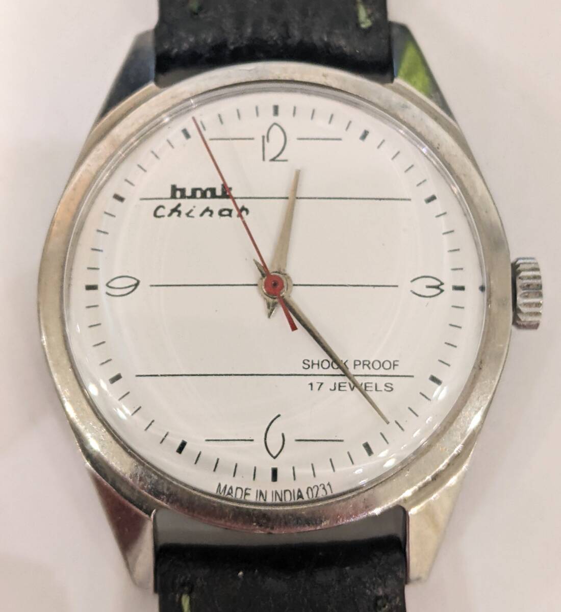【11233】コレクション　稼動品　HMT　エイチエムティー　手巻き　腕時計　SHOCK　PROOF　17石　アナログ　3針　インド　時計　服飾小物_画像2