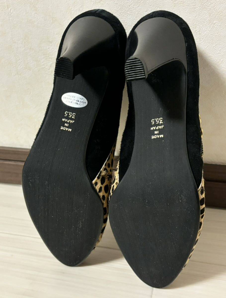* новый товар не использовался сделано в Японии binoshe леопардовый рисунок - lako кожа замша кожа натуральная кожа боковой Zip женский ботиночки -35.5 22.5cm туфли-лодочки каблук 