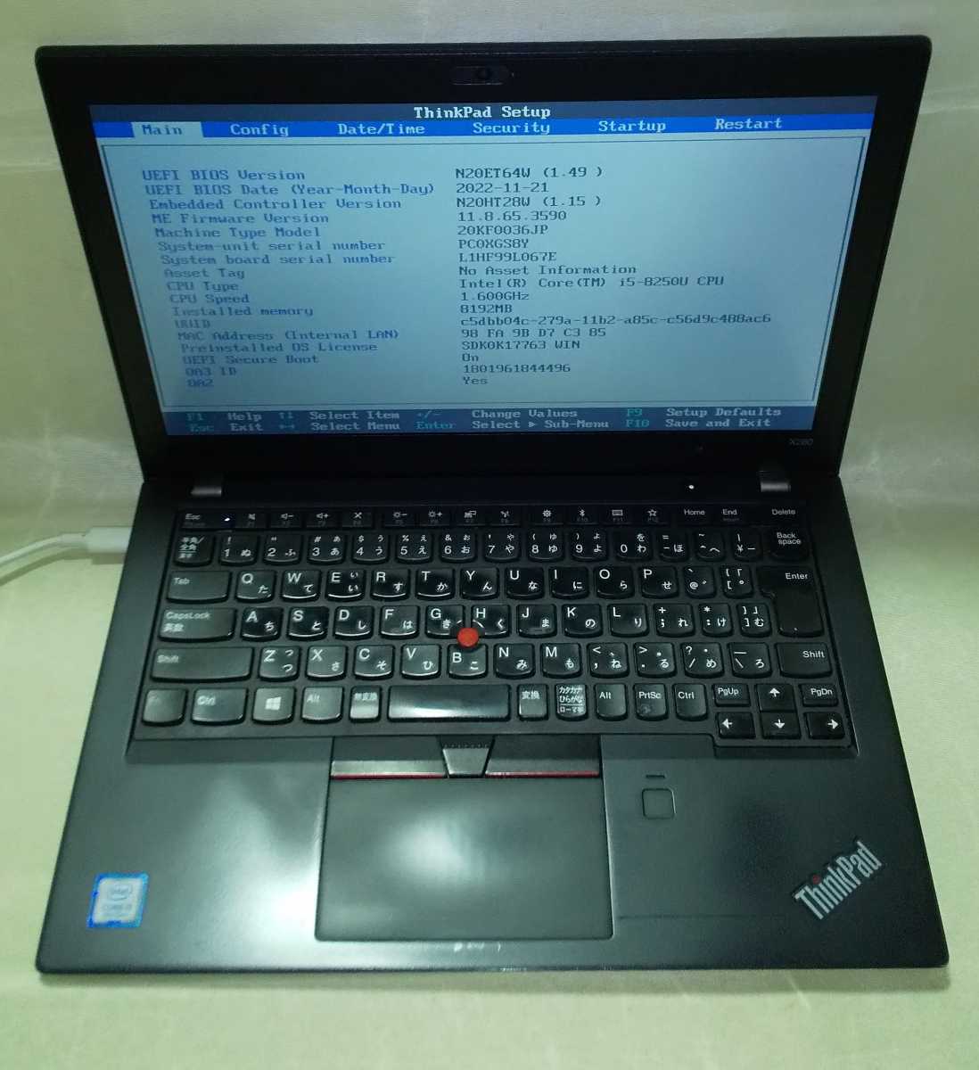 [Bios OK] Lenovo ThinkPad X280 i5-8250U/8GB no. 8 generation ①