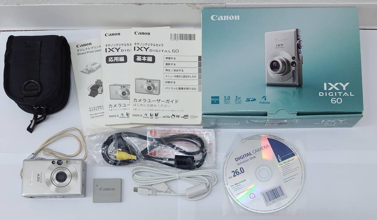 Canon キャノン IXY DIGITAL 60 イクシー デジタル 60 PC1158 箱、取扱説明書、ケース、バッテリー付 キヤノン 動作未確認 ジャンク 7080の画像1