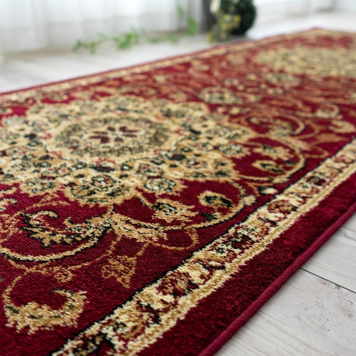 ■■サヤンサヤン キッチンマット トルコ製 ペルシャ柄 ウィルトン織り カーペット 絨毯 廊下 約 80×540cm  レッドの画像1
