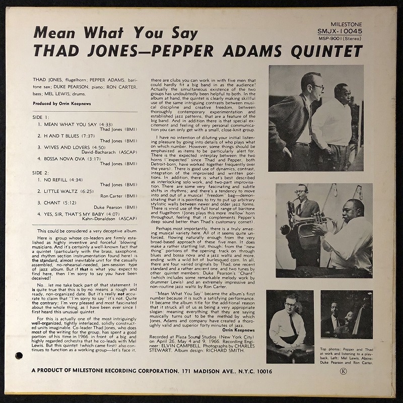 美品 プロモ 見本盤 / サド・ジョーンズ、ペッパー・アダムス「MEAN WHAT YOU SAY」/ THAD JONES / PEPPER ADAMS / レア盤の画像2