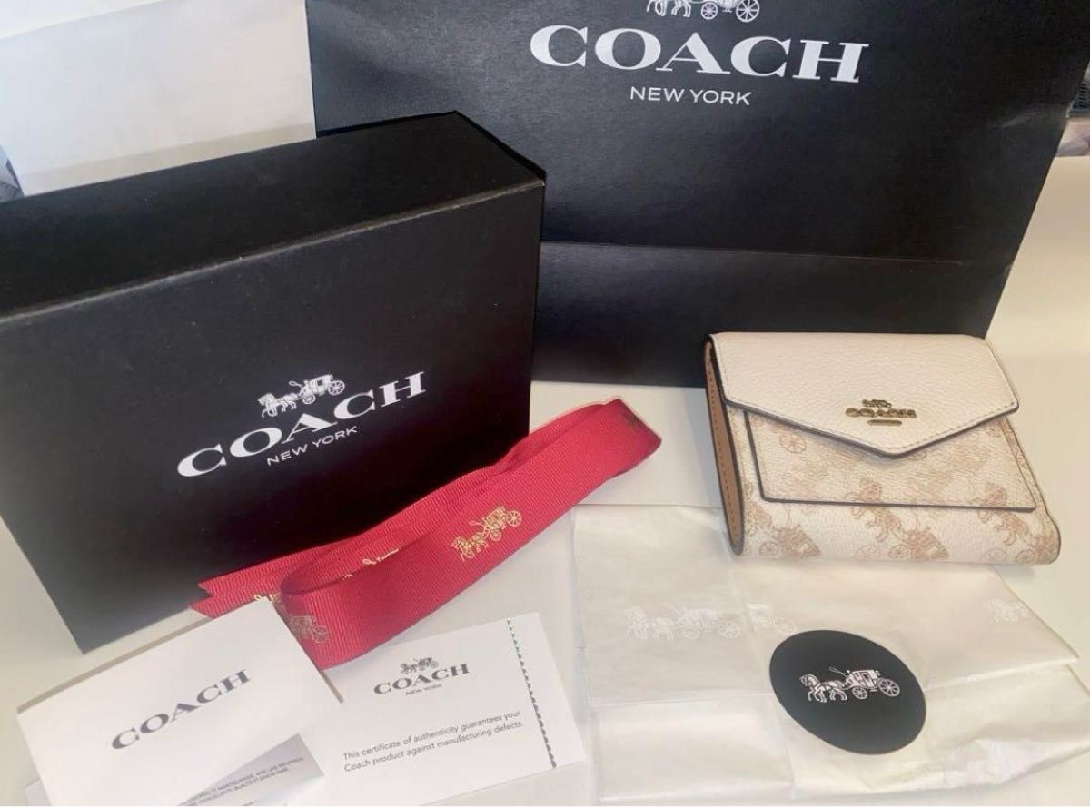 COACH 三つ折り 財布 馬車プリント 箱 紙袋 付き