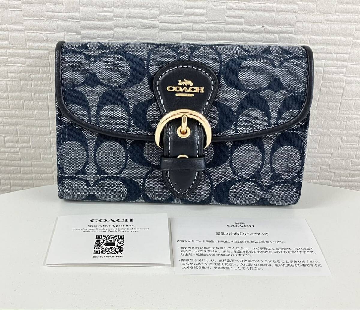 【送料無料!!2点おまとめ】COACH コーチ シグネチャー ショルダーバッグ C8235 二つ折り財布 C8308 デニム ブルー系 保存袋付 人気ブランドの画像9